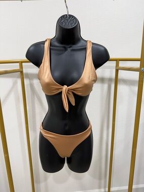 Tan Tie Front Bikini Set XS Neutral Minimal Swim